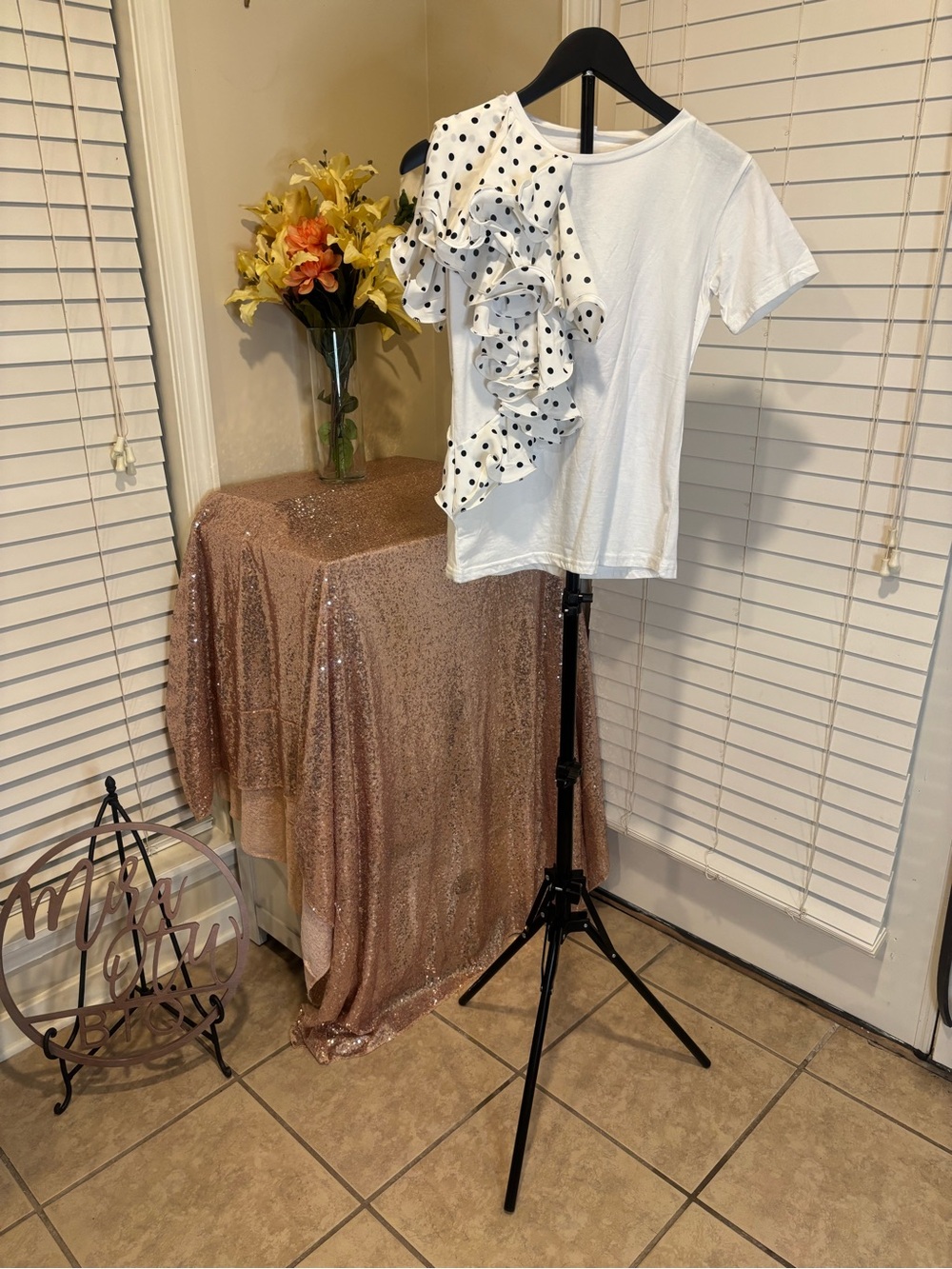 2 for $25 White Ruffle Polka Dot Accent Tees